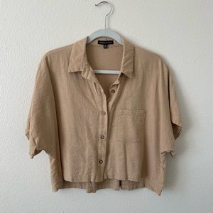 Kendal and Kylie Cropped Beige Button Down